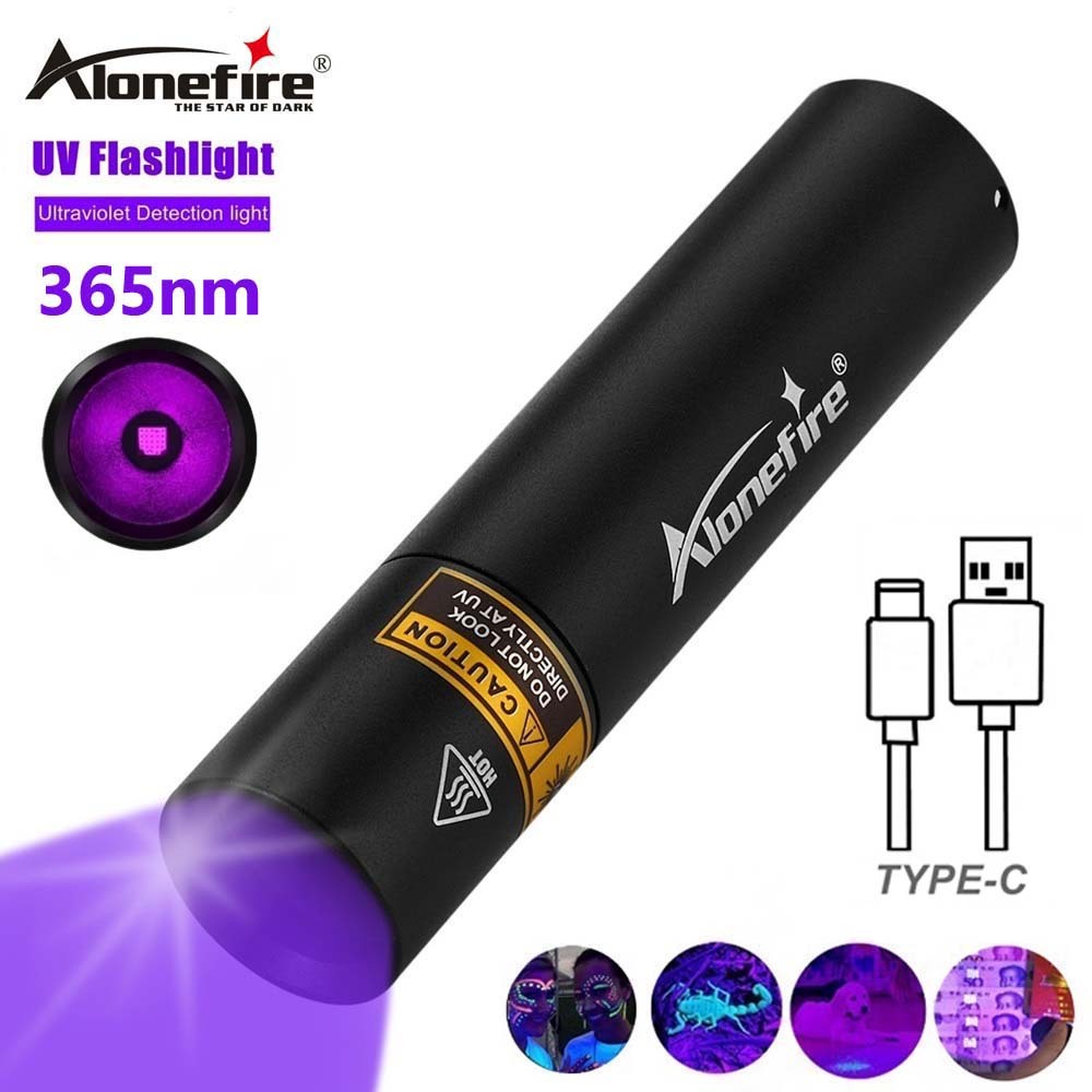 Alonefire SV15 Mini 365nm ไฟฉาย UV USB ชาร์จสีดําแบบพกพาเครื่องตรวจจับเงินไฟฉาย LED
