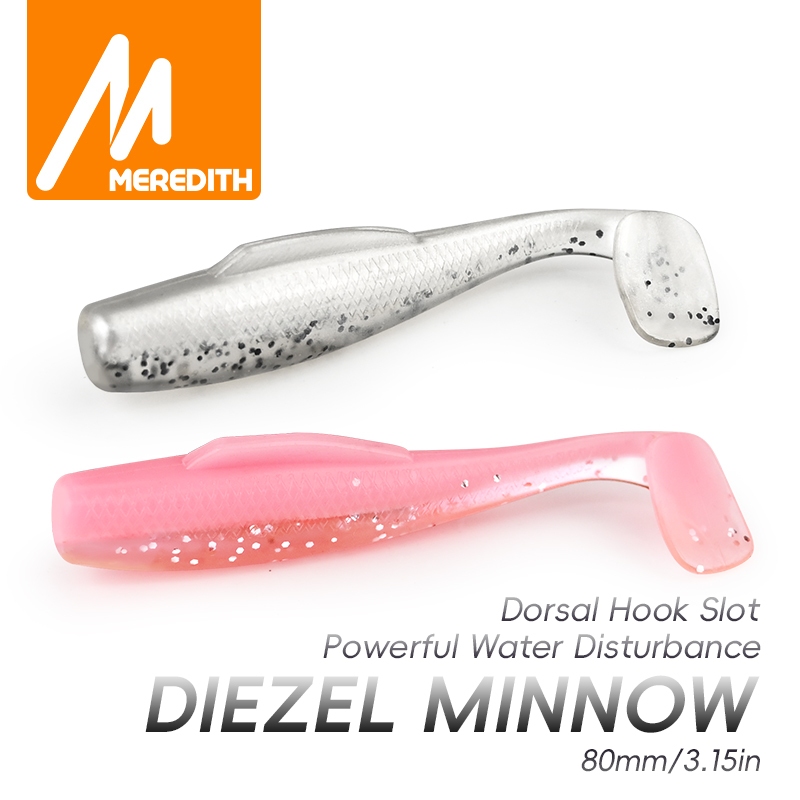 MEREDITH DieZel Minnow เหยื่อตกปลา 80 มม.5.9 กรัมตกปลาเหยื่ออ่อน 3.15 "8 ชิ้น/ล็อตซิลิโคนประดิษฐ์ว่ายน้ําพลาสติก Lure Wobblers