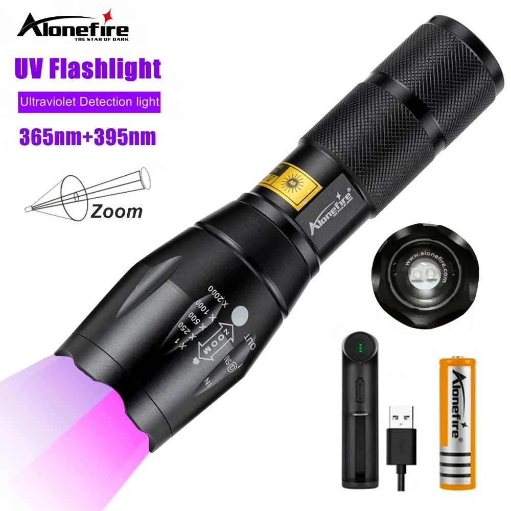 Alonefire G700 ไฟฉาย led UV 365&395nm ซูมได้สําหรับตรวจจับปัสสาวะสัตว์เลี้ยง