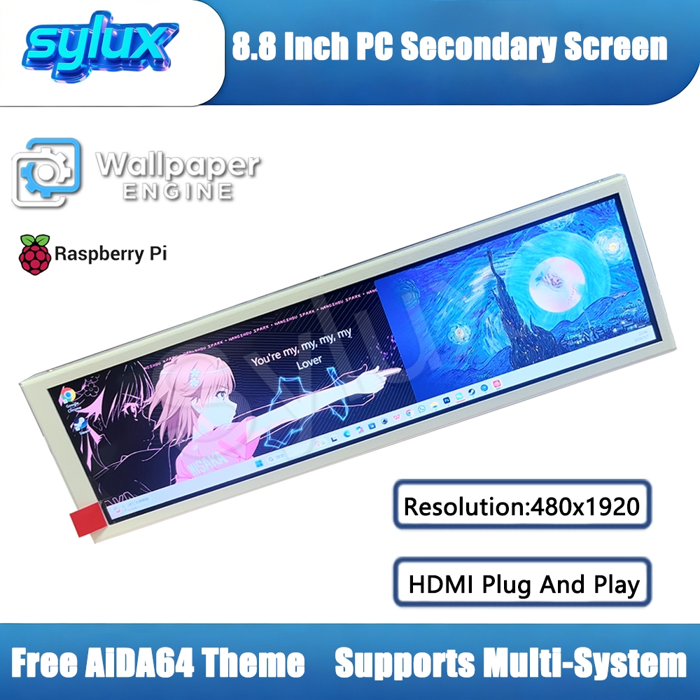 8.8 นิ้ว PC หน้าจอรองสําหรับ PC กรณี AIDA64 CPU GPU Sensor Monitor แถบยาวใช้งานร่วมกับ Raspberry Pi