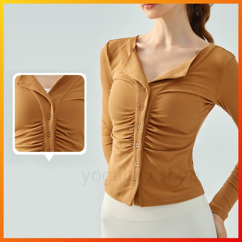 Lulu new yoga sport เสื้อเชิ้ตคอปกผ้าริบเบียน DSL636