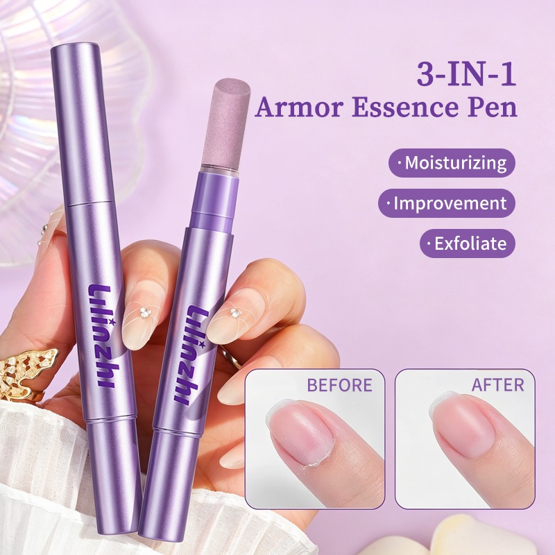3-in-1 น้ํามันหนังกําพร้าปากกามือเกราะ Essence แปรง Cuticle Pusher เล็บ Care เครื่องมือ Dead Skin Cuticle Remover ปากกาเล็บปากกา