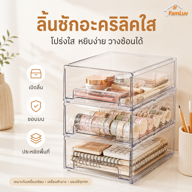 กล่องเก็บของลิ้นชัก, กล่องเก็บของลิ้นชักตั้งโต๊ะ, ลิ้นชักใส, ออแกไนเซอร์