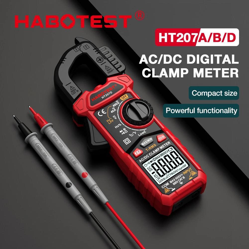 HABOTEST HT207 แคลมป์มิเตอร์ดิจิตอล 600V True RMS แคลมป์มิเตอร์กระแสสลับ DC