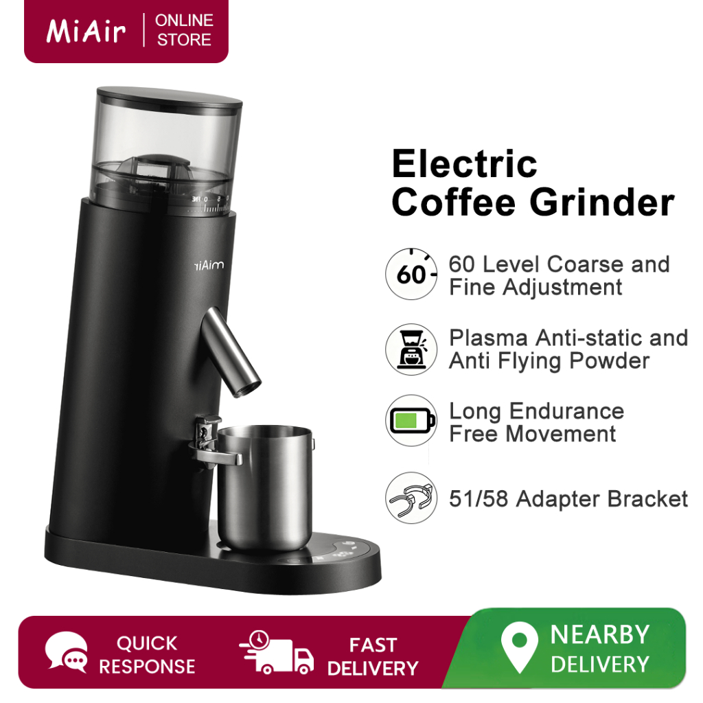 Miair Conical Burr เครื่องบดกาแฟพร้อมจอแสดงผลดิจิตอล 5-98s, เครื่องบดเมล็ดกาแฟไร้สาย 60 การตั้งค่าที่แม่นยําสําหรับบ้านในร่ม, Office & Outdoor Camping, ใช้เดินทาง