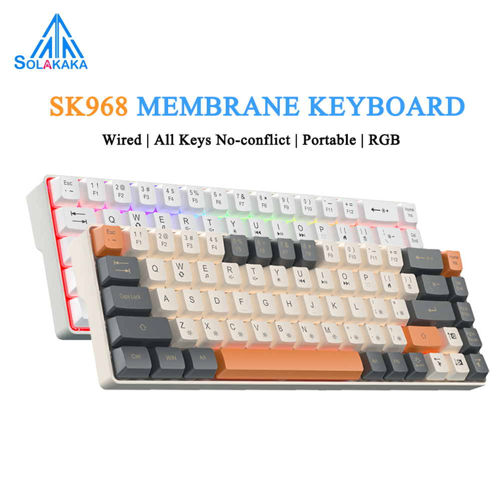 Solakaka SK968 68 Key RGB Membrane Keyboard Rainbow Light Type-C Wired Mini Gaming Keyboard สําหรับแ