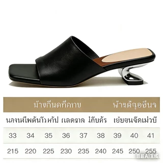 รองเท้าแตะผู้หญิงรองเท้าแตะเปิดนิ้วสีแดงไวน์/ดำปลายเหลี่ยมส้นโลหะทรงพิเศษใส่สบาย