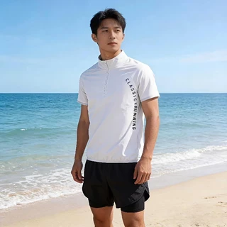 ผู้ชายแขนสั้นออกกำลังกายวิ่งสองชิ้นแห้งเร็วระบายอากาศการจัดส่งที่รวดเร็ว