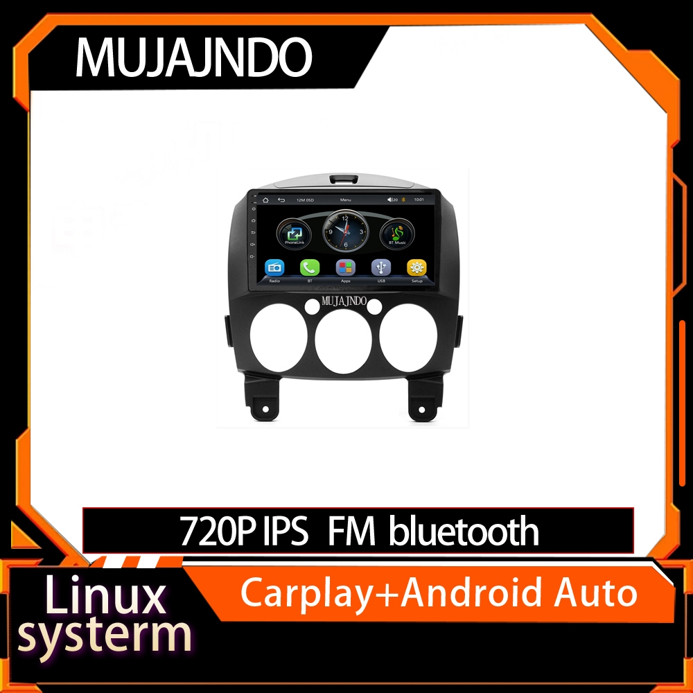 MUJAJNDO 9 นิ้ว linux headunit สําหรับ mazda2 2007-2013 รองรับ carplay android auto mirror link fm บ
