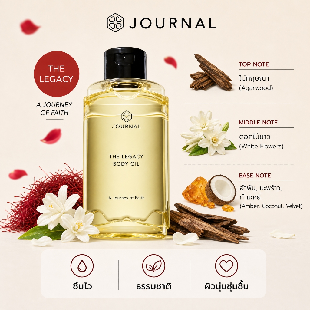 [ของแท้ 100%] Journal First Love/NANG RAM/ The Legacy Body Oil 180 ml.บำรุงผิวแห้งกร้านบริเวณข้อศอกและหัวเข่า #journal #body oil