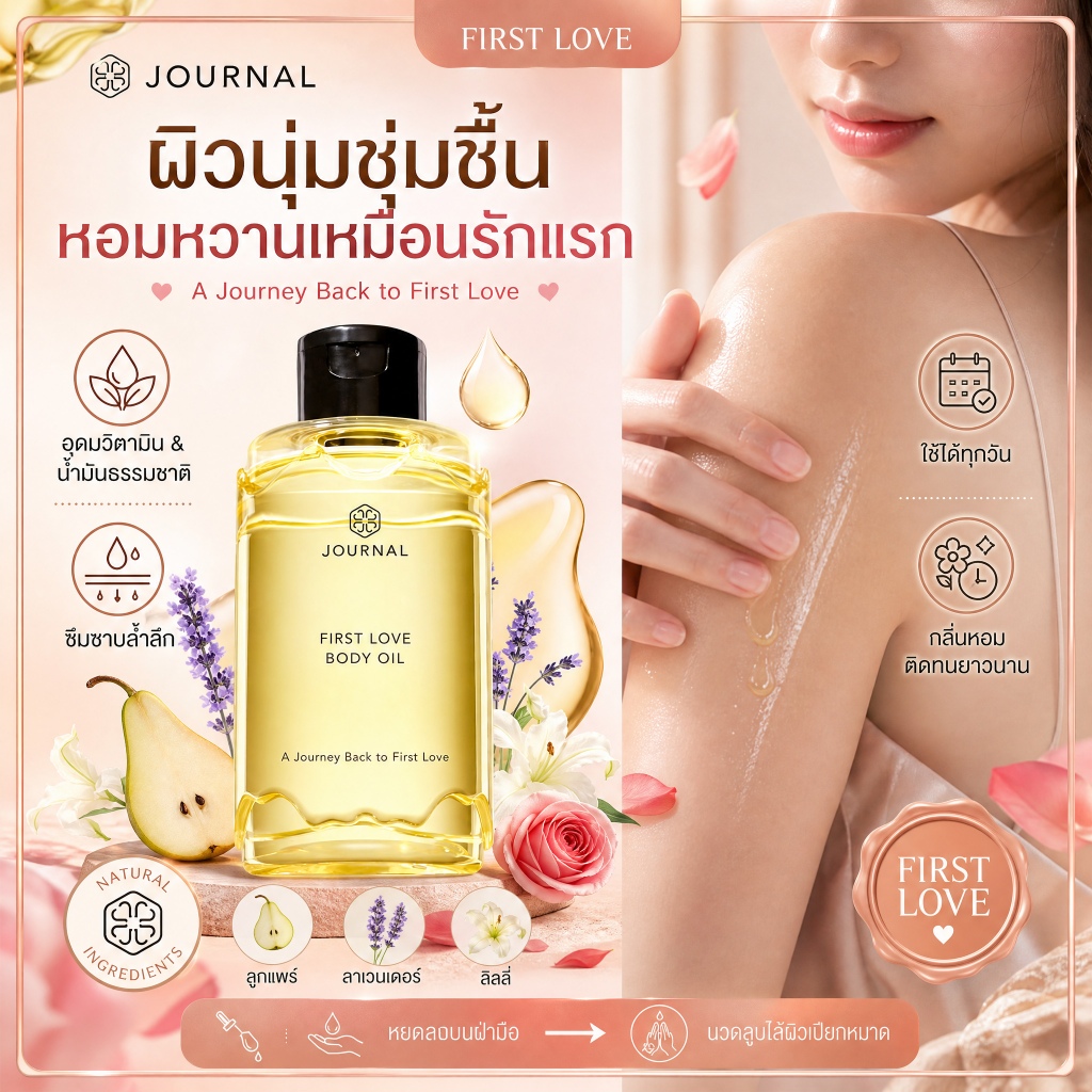 [ของแท้ 100%] Journal First Love/NANG RAM/ The Legacy Body Oil 180 ml. กลิ่นหอมติดทนนานเปลี่ยนน้ําหอมร่างกายดูแลทุกวัน#journal #body oil