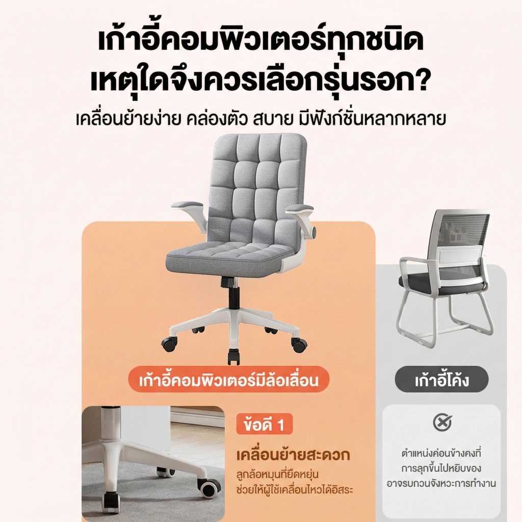 Islandelephant เก้าอี้ทํางาน เก้าอี้สำนักงาน ปรับความสูงได้ 10ซม พนักพิงกว้างขึ้น เบาะนุ่มและหนา ที่วางแขนปรับได้ ด้วยระบบไฮโดลิค Office Chair ราคา ถูกที่สุด ดีลบีเคเค แกลเลอรีภาพที่ 6