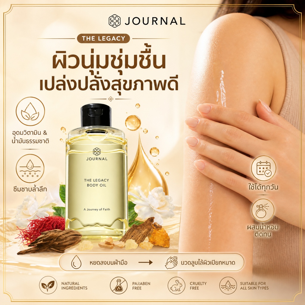 [ของแท้ 100%] Journal The Legacy Body Oil 180ml น้ํามันบํารุงผิวน้ําหนักเบา Fast Absorbing Agarwood 