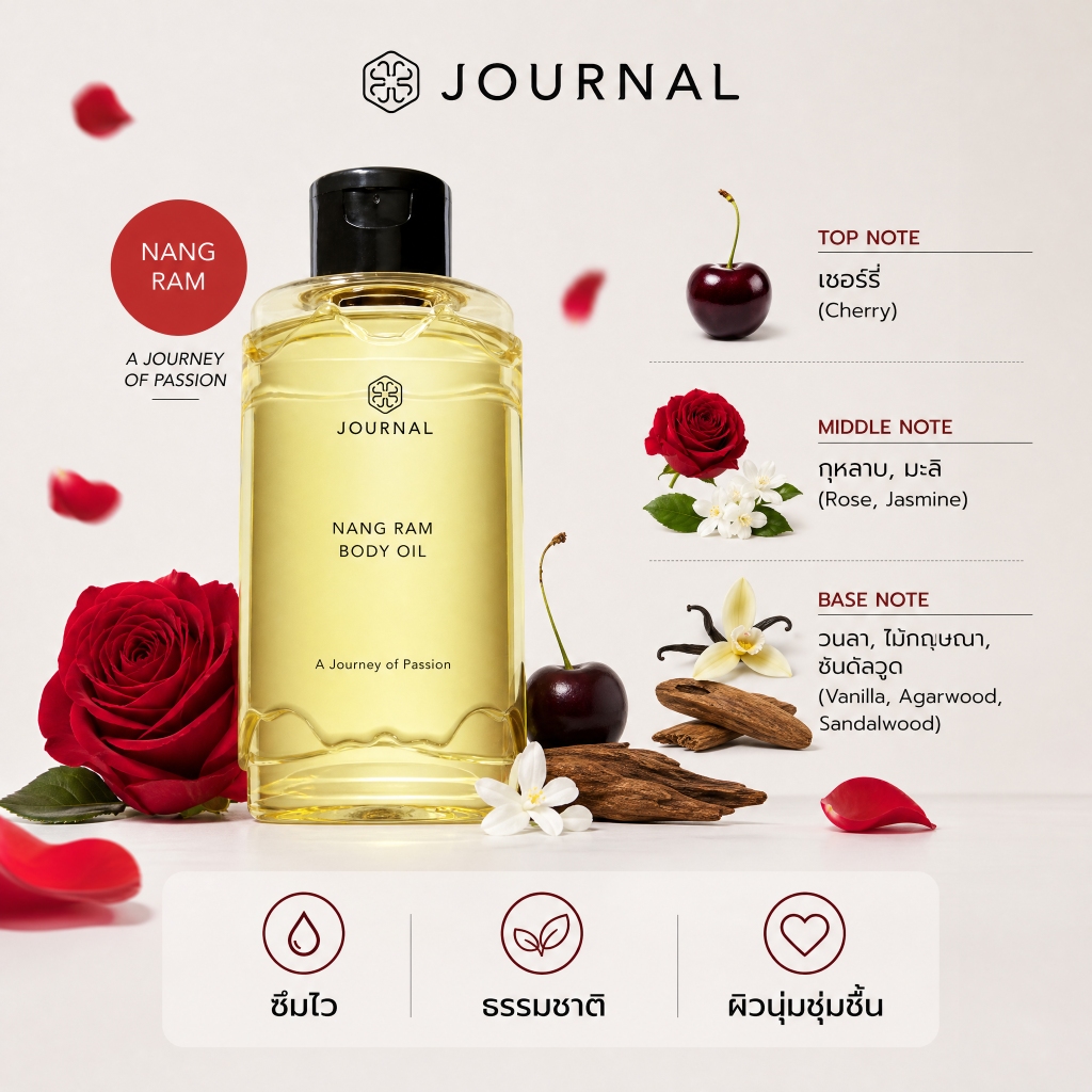 [ของแท้ 100%] Journal Nang Ram Body Oil 180ml น้ําหอมหรูหรา Body Oil น้ําหนักเบา Fast Absorbing