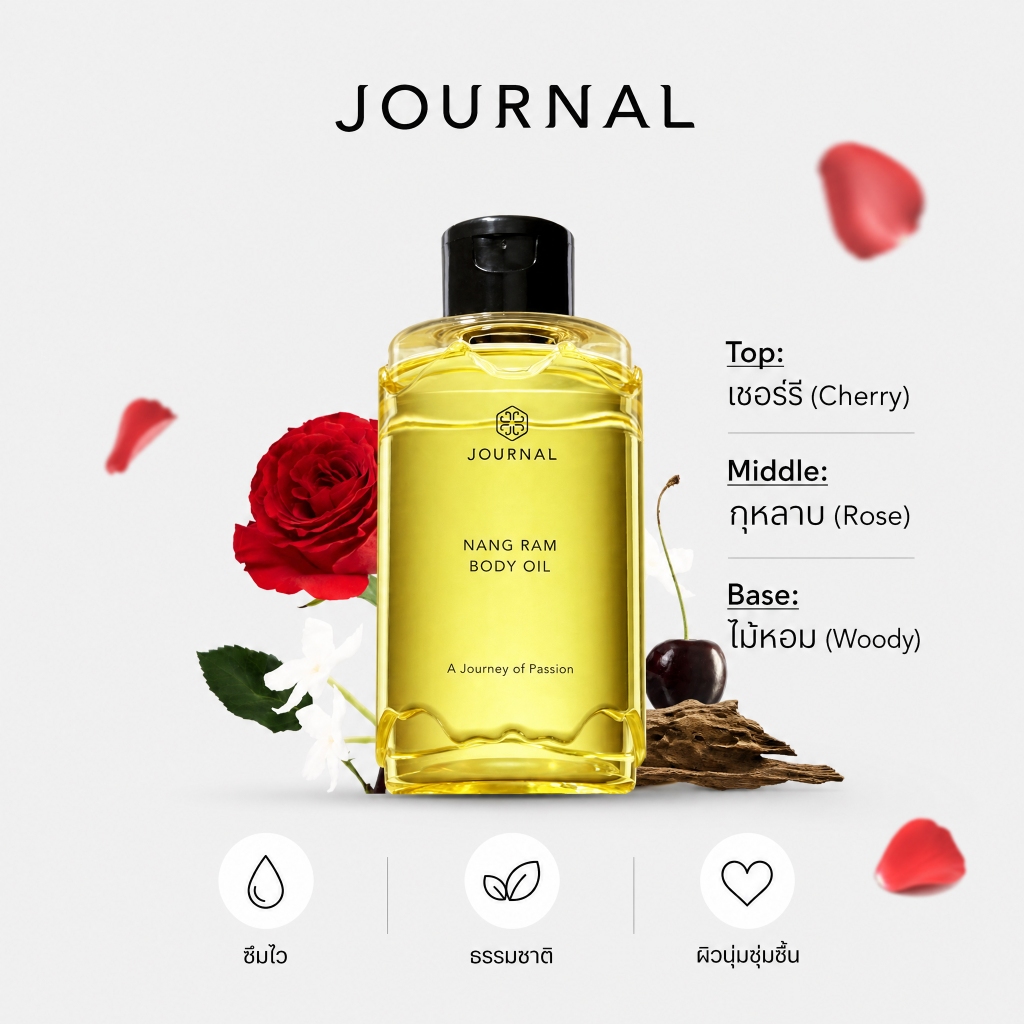 [ของแท้ 100%] Journal Nang Ram Body Oil 180ml น้ําหอมหรูหรา Body Oil Charming Cherry Mixed Damask Ro