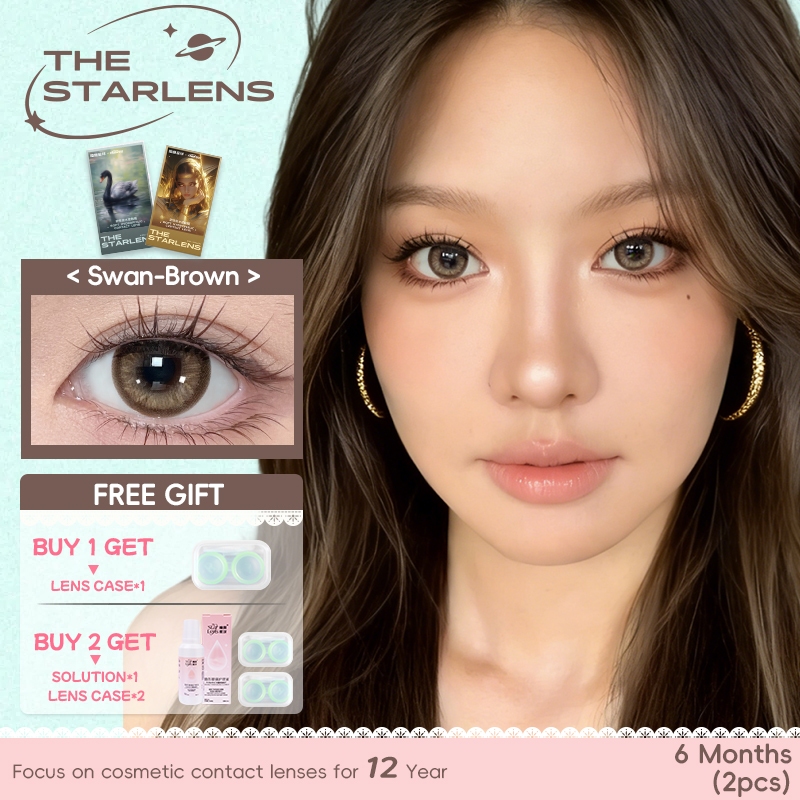 Starlens คอนแทคเลนส์  swan-brown Snow-black DIA14.2-14.5 mm  กตาคอนแทคเลนส ์ บิ๊กอาย 2 ชิ้น (1 คู่)  6 เดือน คอนแทคเลนส์ธรรมชาติ