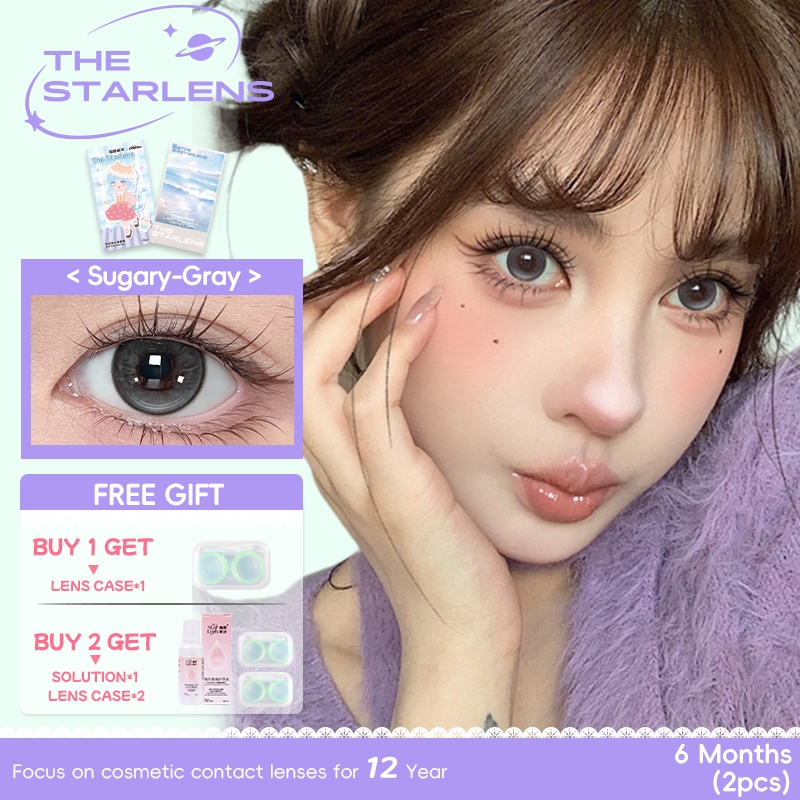 Starlens 1 คู่ สีม่วง/น้ําตาล/ทอง/เทา คอนแทคเลนส์ DIA14.2/14.5 มม. เลนส์ธรรมชาติ Big Eye ใช้ 6 เดือน