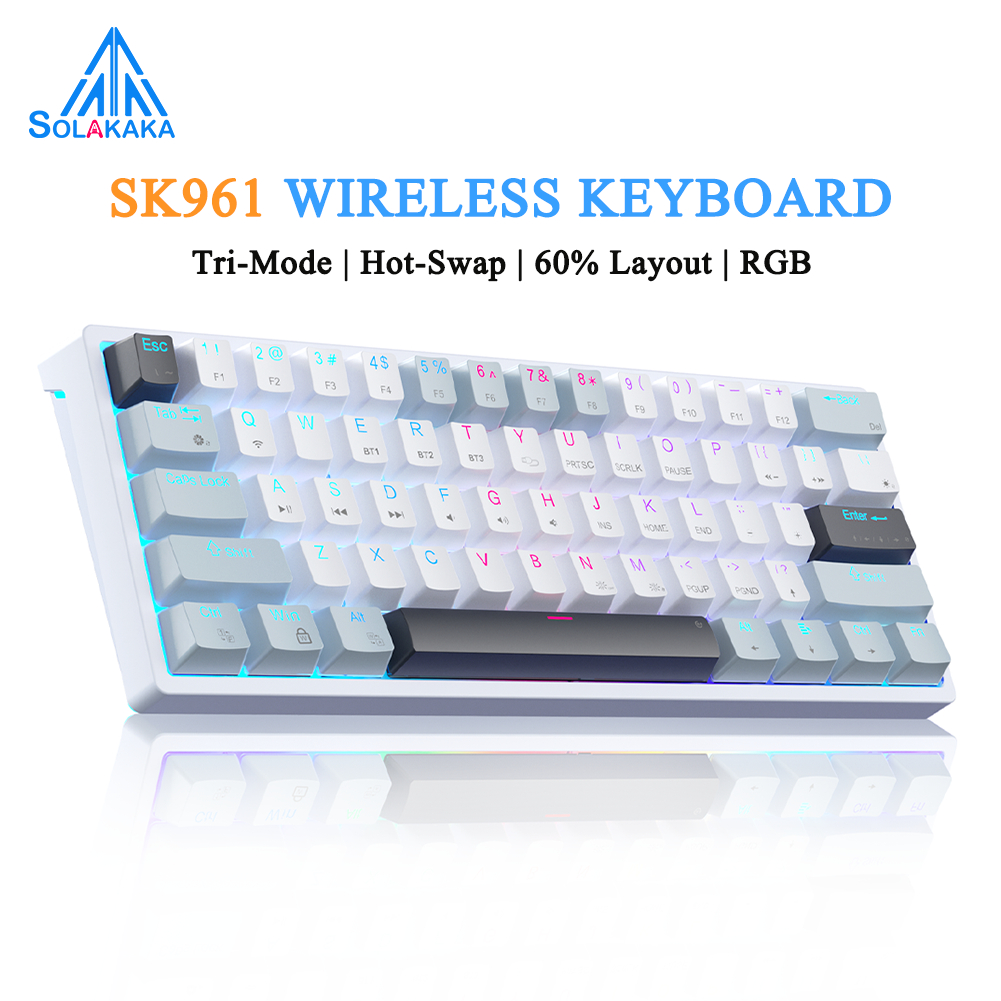 Solakaka SK961 คีย์บอร์ด 61 คีย์ Hot Swappable RGB Light Effect แบบมีสาย/2.4G/บลูทูธคีย์บอร์ดเกม