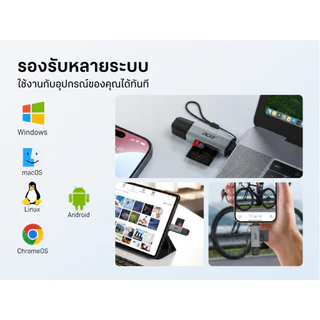 Acer การ์ดรีดเดอร์ เครื่องอ่านการ์ด SD แบบ 2 in 1card reader OTG USB 3.0 Type C to Micro SD รองรับการใช้งานร่วมกับแล็ปท็อป PC iPhone 15/16/17 MacBook Pro Air iPad Pro และอุปกรณ์ Android UC202
