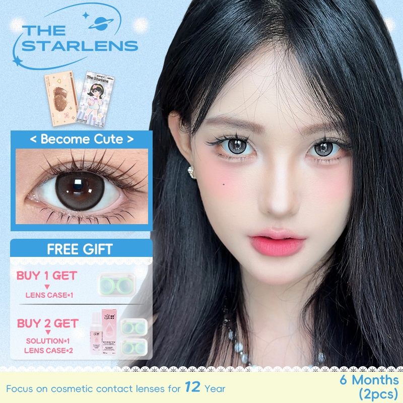 Starlens 2PCS DIA14.2-14.5mm คอนแทคเลนส์สีเทาเกรด 0.0-8.0 สําหรับ 6 เดือนใช้