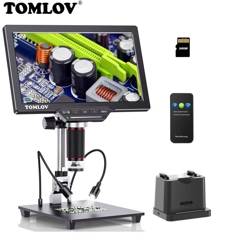 TOMLOV DM202 Max 1300X กล้องจุลทรรศน์ดิจิตอล 25MP 10 "IPS LCD HDMI กล้องสําหรับบัดกรีซ่อมแว่นขยาย