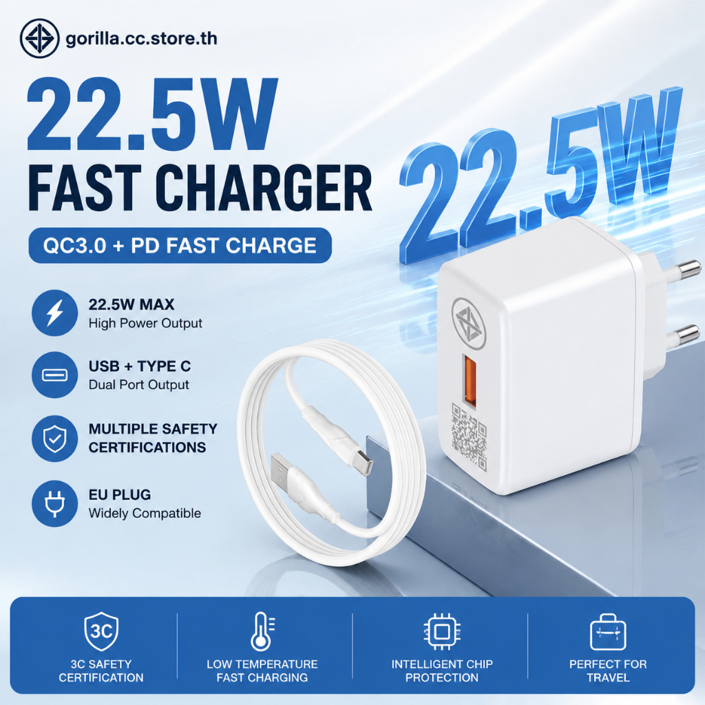 หัวชาร์จเร็ว USB Type C 22.5W QC3.0 รุ่น MDY-11-EP ปลั๊ก EU สีขาว พร้อมสาย 100ซม. ใช้กับ Xiaomi Redm