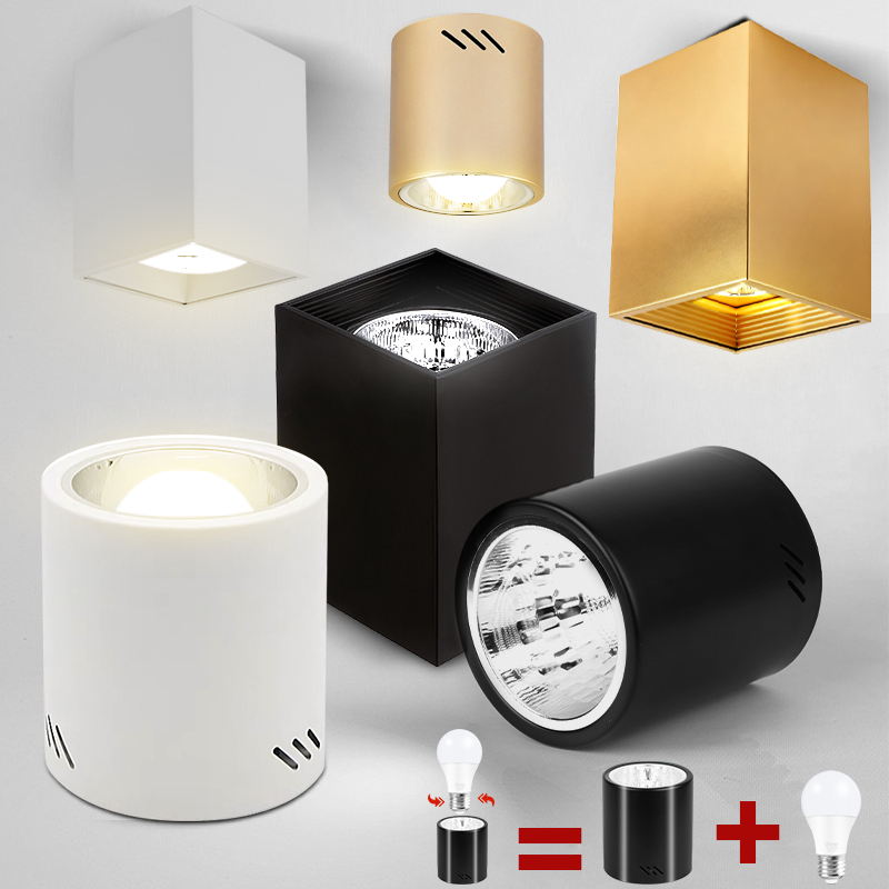 ดาวน์ไลท์ LED ติดพื้นผิว 3 สี โคมเพดาน E27 เปลี่ยนหลอดไฟได้ ไฟดาวน์ไลท์ เหมาะสำหรับห้องนอน ห้องนั่งเล่น ทางเดิน