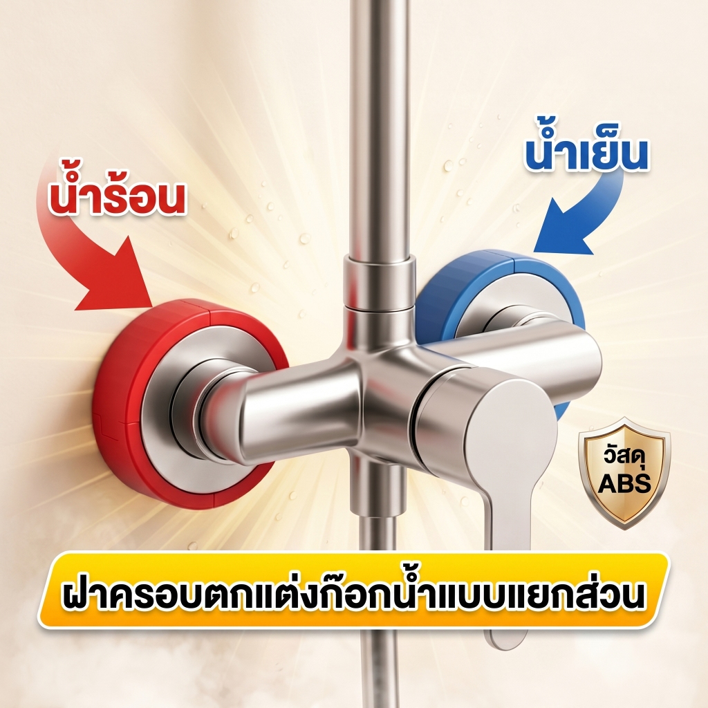 ฝาครอบท่อติดผนัง สีแดง/น้ำเงิน ดีไซน์แบบแยกส่วน ช่วยปกปิดรอยต่อให้สวยงาม สำหรับก๊อกน้ำและวาล์วในห้องครัวและห้องน้ำ