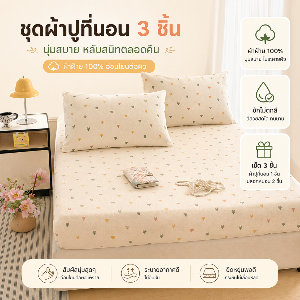 ชุดผ้าปูที่นอนรัดมุม 3 ชิ้น ขายดี ผ้าฝ้ายล้างน้ำ นุ่มนวล ลายหัวใจสีสันสดใส ลายดอกไม้สีชมพู ระบายอากาศ เหมาะกับเตียงมาตรฐานทุกขนาด