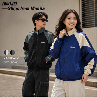 【Ready Stock】Contrast Color Workwear Baseball Jacket, Windproof Casual Sports Jacket, Loose Long-sleeved Top, Unisex Style, Blue And Black Available, Sizes S-3XL