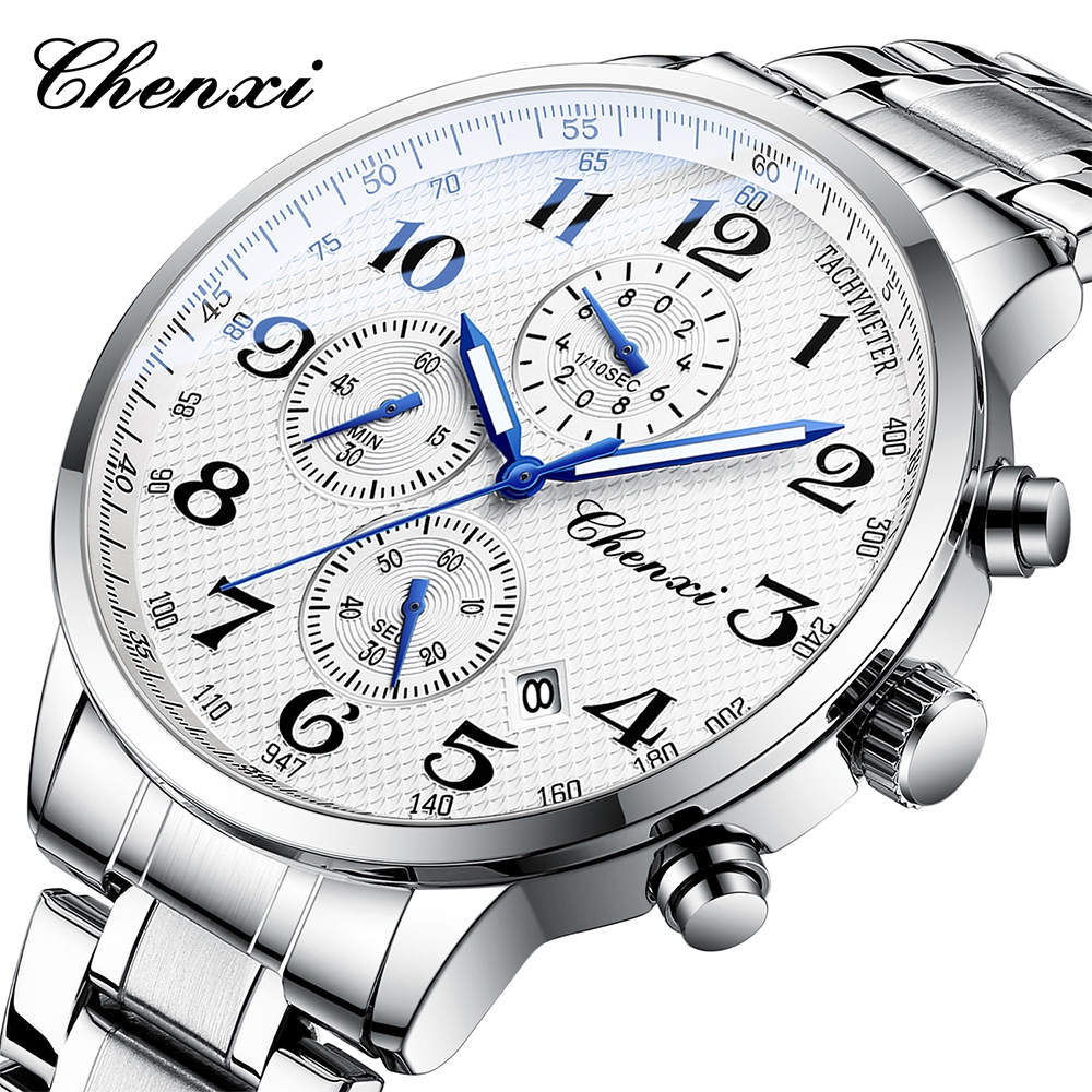 CHENXI นาฬิกาสําหรับชาย Multi-functional Quartz Man นาฬิกาปฏิทิน Luminous Chronograph