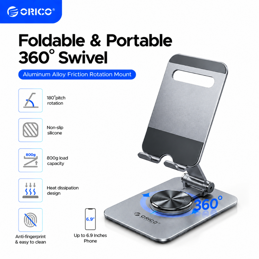 Orico 360 ที่วางมือถือ มีซิลิโคนกันลื่น น้ำหนักเบา พับเก็บได้ รองรับมือถือทุกรุ่นสูงสุด 6.8 นิ้ว (PS