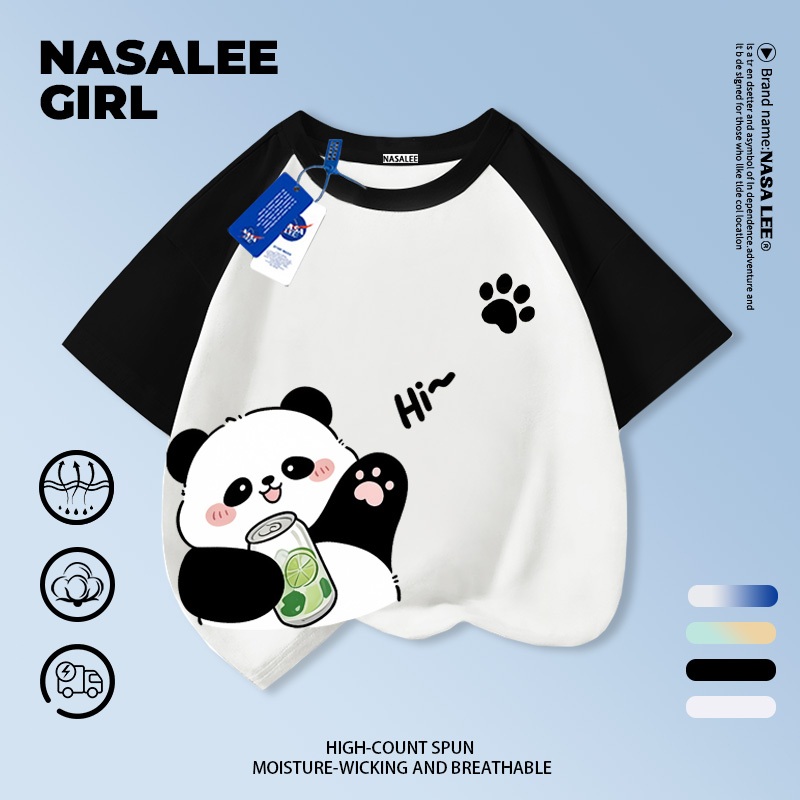 [กรุงเทพฯ จัดส่ง] เด็กผ้าฝ้ายเสื้อยืดสีขาวการ์ตูนแพนด้าสนุกพิมพ์ฤดูร้อนเสื้อผ้าระบายอากาศแขนสั้นเหมาะสําหรับ 3-16 ชายหญิง