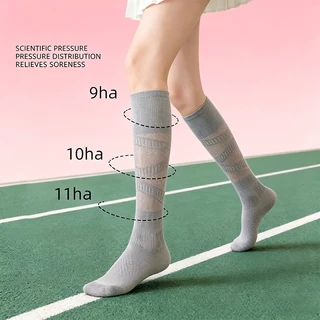 ถุงเท้าน่องการบีบอัดสีขาวสําหรับผู้หญิงถุงเท้ายาวกีฬาใส่แล้วดูผอมฤดูร้อนแบบบางสําหรับเทนนิสและฟิตเนส