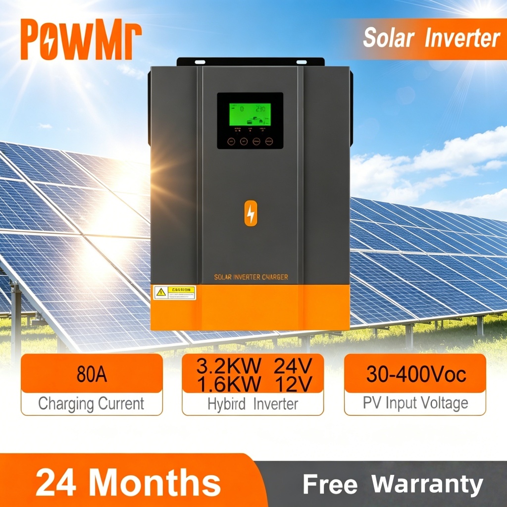 PowMr 1.6KW/3.2KW Pure Sine Wave Hybrid Solar Inverter 12 V/24 V Auto แบตเตอรี่ในตัว 80A MPPT ชาร์จ Controller 230Vac 30Voc PV Start 50/60Hz