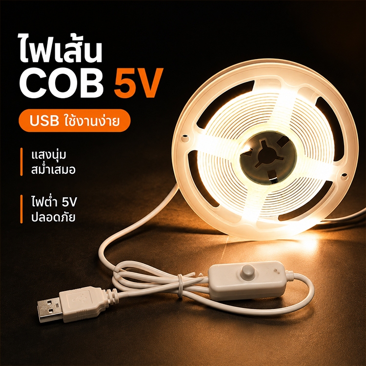 🔥มีการประกัน🔥2M/3M/5M DC5V USB 320leds แถบไฟ LED Strip Light ไฟเส้นสายยาว ความหนาแน่นสูง COB RA90 ตกแต่งตู้โคมไฟเชิงเส้น