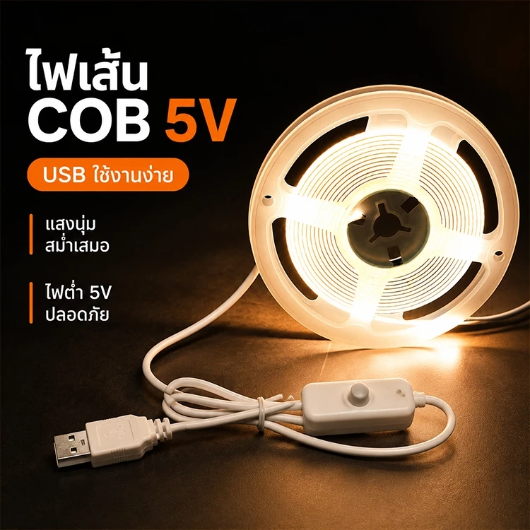 🔥มีการประกัน🔥2M/3M/5M DC5V USB 320leds แถบไฟ LED Strip Light ไฟเส้นสายยาว ความหนาแน่นสูง COB RA90 ตกแต่งตู้โคมไฟเชิงเส้น