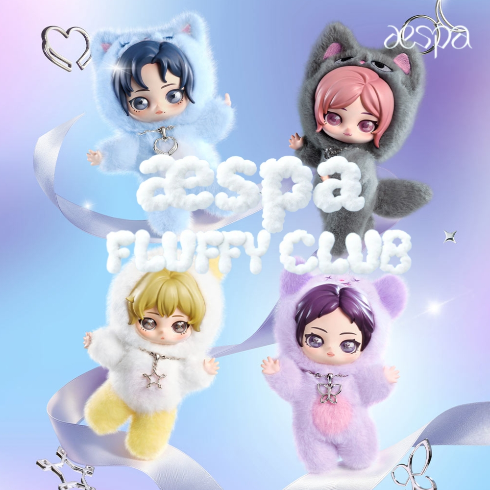 🌟Aespa Fluffy Club Series ตุ๊กตาไวนิลจี้กล่องตาบอด POP MART  aespa Fluffy Jelly – KARINA, GISELLE, W