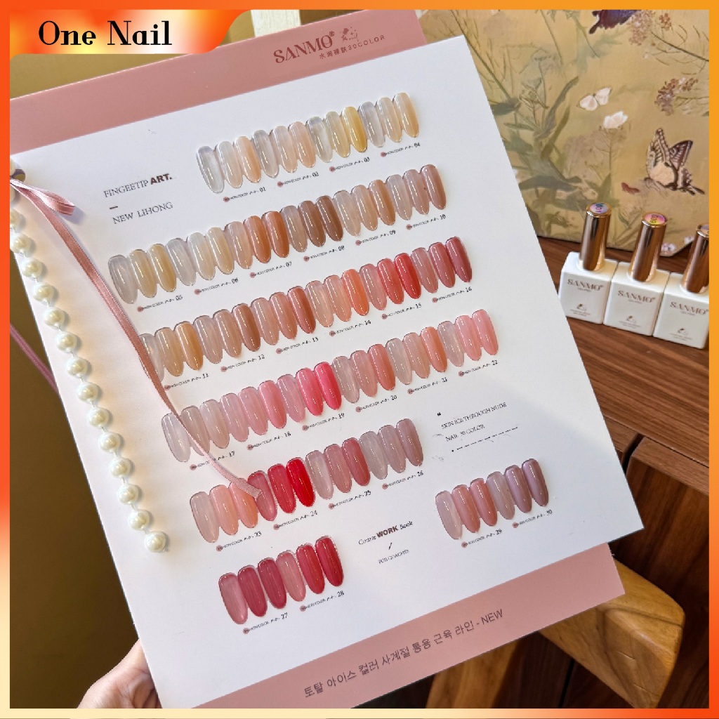 SANMO ชุดแต่งเล็บ 30 สี (กาวยาทาเล็บสีชมพูนู้ดใสกึ่งใส) ฟรีการ์ดสี+โซ่มุก ริบบิ้นริบบิ้น ราคา ถูกที่สุด ดีลบีเคเค แกลเลอรีภาพที่ 5
