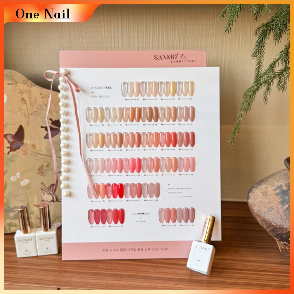 SANMO ชุดแต่งเล็บ 30 สี (กาวยาทาเล็บสีชมพูนู้ดใสกึ่งใส) ฟรีการ์ดสี+โซ่มุก ริบบิ้นริบบิ้น ราคา ถูกที่สุด ดีลบีเคเค แกลเลอรีภาพที่ 6