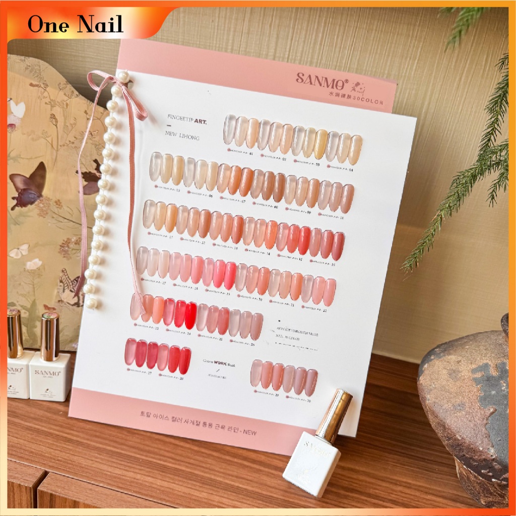 SANMO ชุดแต่งเล็บ 30 สี (กาวยาทาเล็บสีชมพูนู้ดใสกึ่งใส) ฟรีการ์ดสี+โซ่มุก ริบบิ้นริบบิ้น ราคา ถูกที่สุด ดีลบีเคเค แกลเลอรีภาพที่ 7