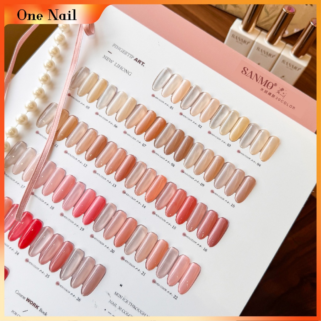 SANMO ชุดแต่งเล็บ 30 สี (กาวยาทาเล็บสีชมพูนู้ดใสกึ่งใส) ฟรีการ์ดสี+โซ่มุก ริบบิ้นริบบิ้น ราคา ถูกที่สุด ดีลบีเคเค แกลเลอรีภาพที่ 3