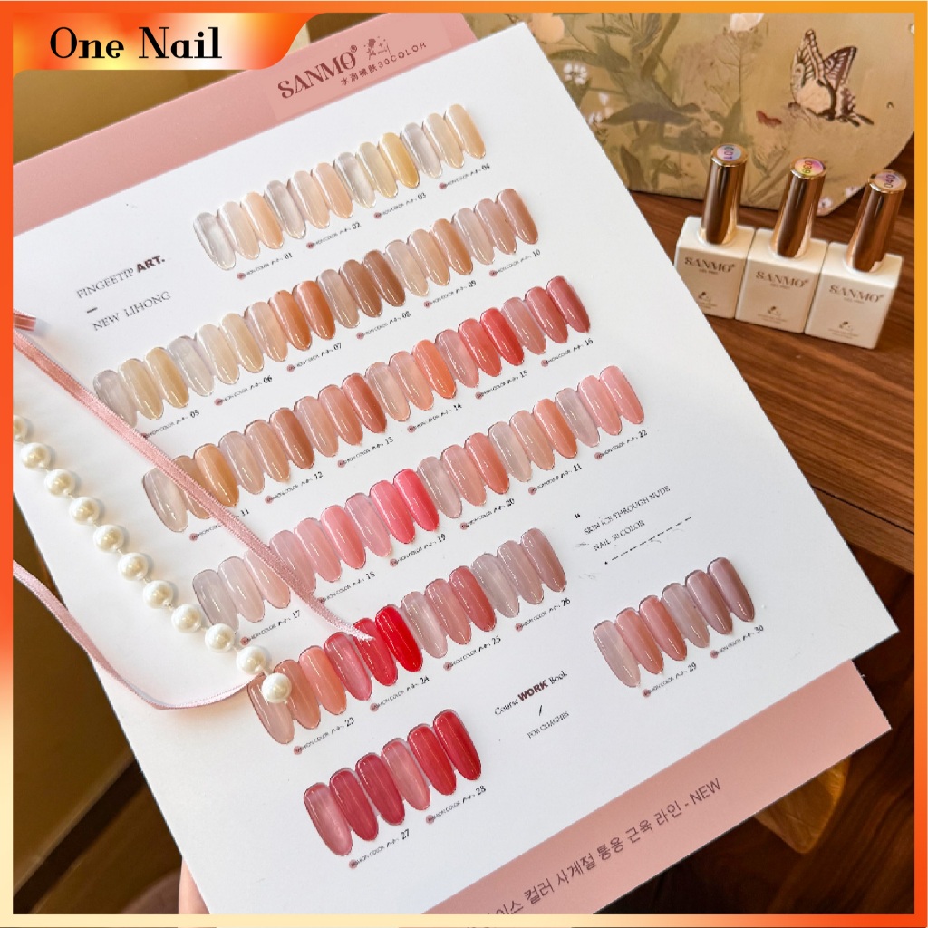 SANMO ชุดแต่งเล็บ 30 สี (กาวยาทาเล็บสีชมพูนู้ดใสกึ่งใส) ฟรีการ์ดสี+โซ่มุก ริบบิ้นริบบิ้น ราคา ถูกที่สุด ดีลบีเคเค แกลเลอรีภาพที่ 2
