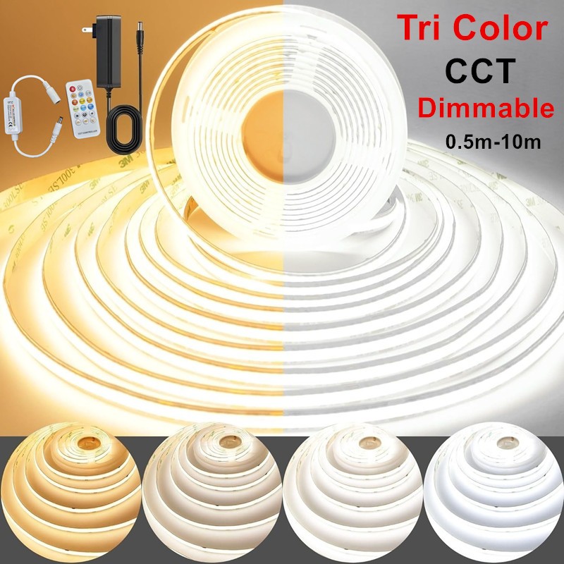 0.5 เมตรถึง 10 เมตร CCT COB ไฟ LED Strip ชุด, หรี่แสงได้ 2700K-6500K 24V Tunable White LED Light Str