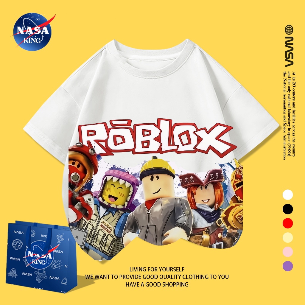 【จัดส่งจากกรุงเทพฯ】NASA เสื้อยืดเด็กแขนสั้น ผ้าฝ้ายแท้ ลาย Roblox ระบายอากาศดี เหมาะสำหรับเด็กชายและเด็กหญิง