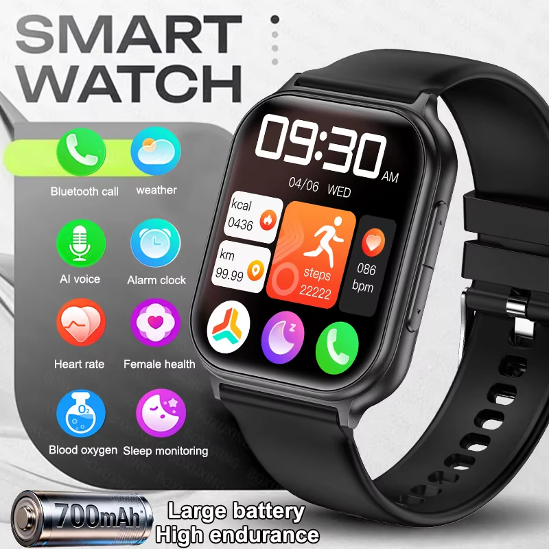 LIGE สมาร์ทวอท์ช 1.83 "HD 700mAh กันน้ํา Heart Rate เครื่องวัดออกซิเจนในเลือด Sprots ฟิตเนสบลูทูธโทร Smartwatch ผู้ชาย