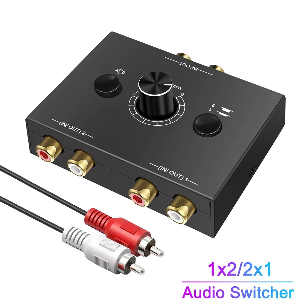 Audio Switcher Splitter สวิตช์เสียงแบบสองทิศทางพร้อมปุ่มปิดเสียง 2 in 1 out/1 in 2 out L/R RCA สเตอริโอ Audio Switch Audio Splitter