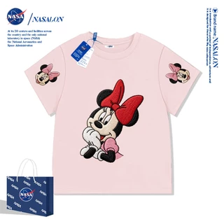 NASA เสื้อยืดเด็กแขนสั้น สไตล์เกาหลี ผ้าฝ้าย 100% พิมพ์ลายมิกกี้เมาส์ นุ่มสบาย ลำลอง เหมาะสำหรับเด็กอายุ 1-12 ปี