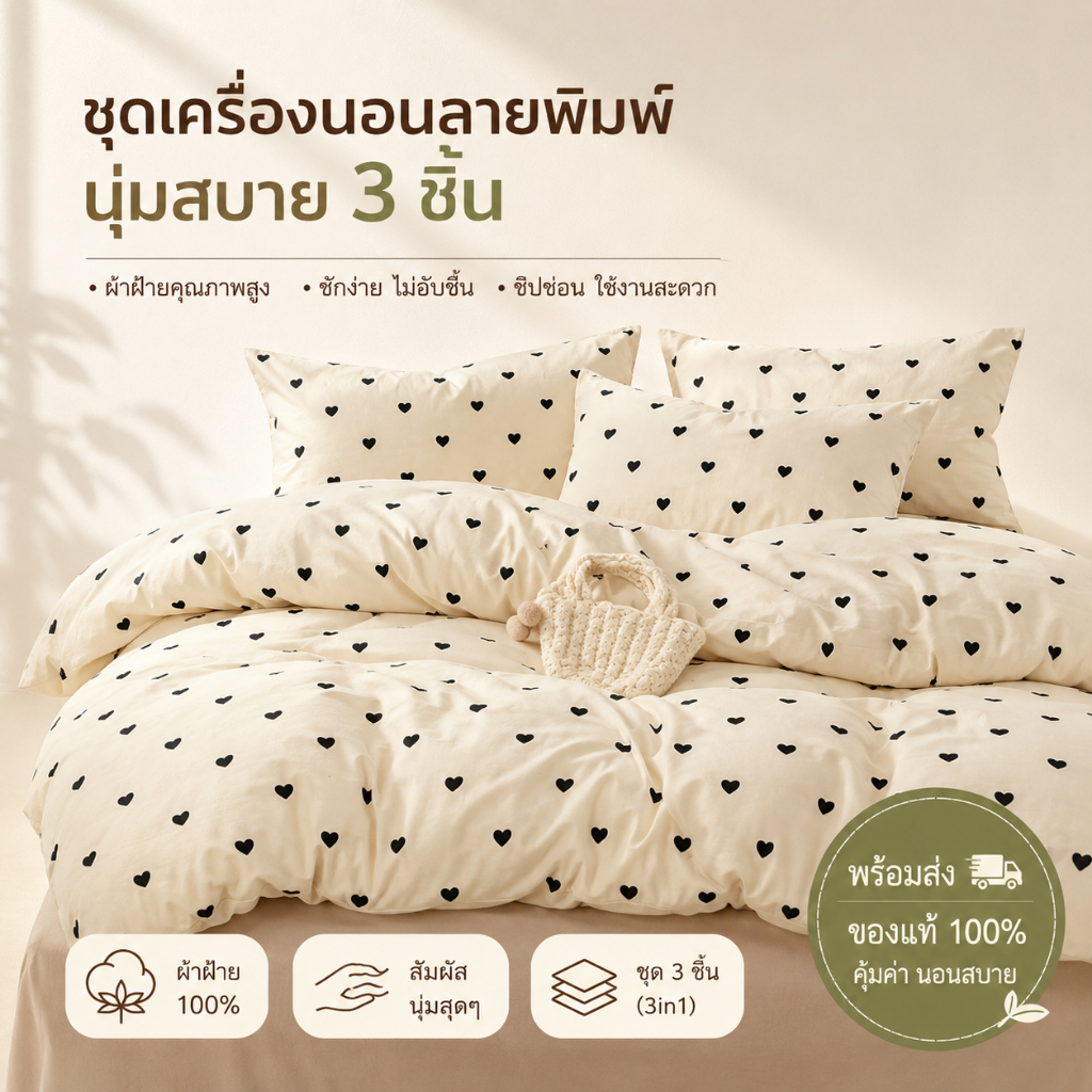 <Ready Stock> ชุดเครื่องนอน Heart & Polka Dot ผ้าปูที่นอนน้ําหนักเบานุ่มสําหรับใช้ทุกวัน ปลอกผ้านวม 3ฟุต 5ฟุต 6ฟุต
