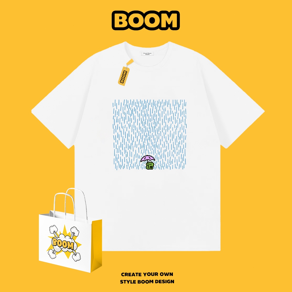 BOOM เสื้อยืดผู้ชายแขนสั้น 100% ผ้าฝ้าย เสื้อยืดคอกลมสีพื้น ลายแฟชั่นทันสมัย นุ่มสบาย เหมาะสำหรับเยาวชน